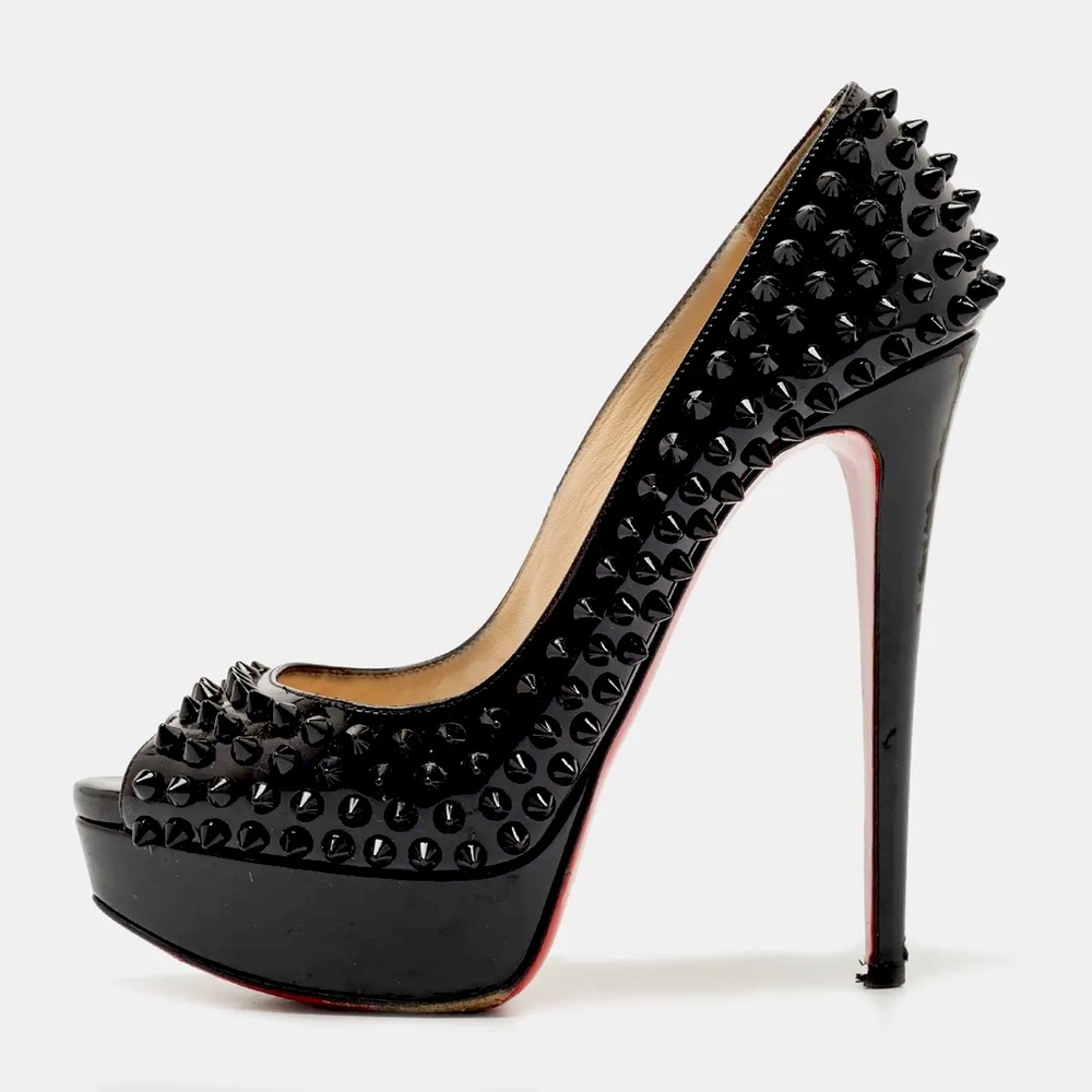 Authentic Christian Louboutin Patent Lady Peep Toe
Spikes Platform Heel 36.5